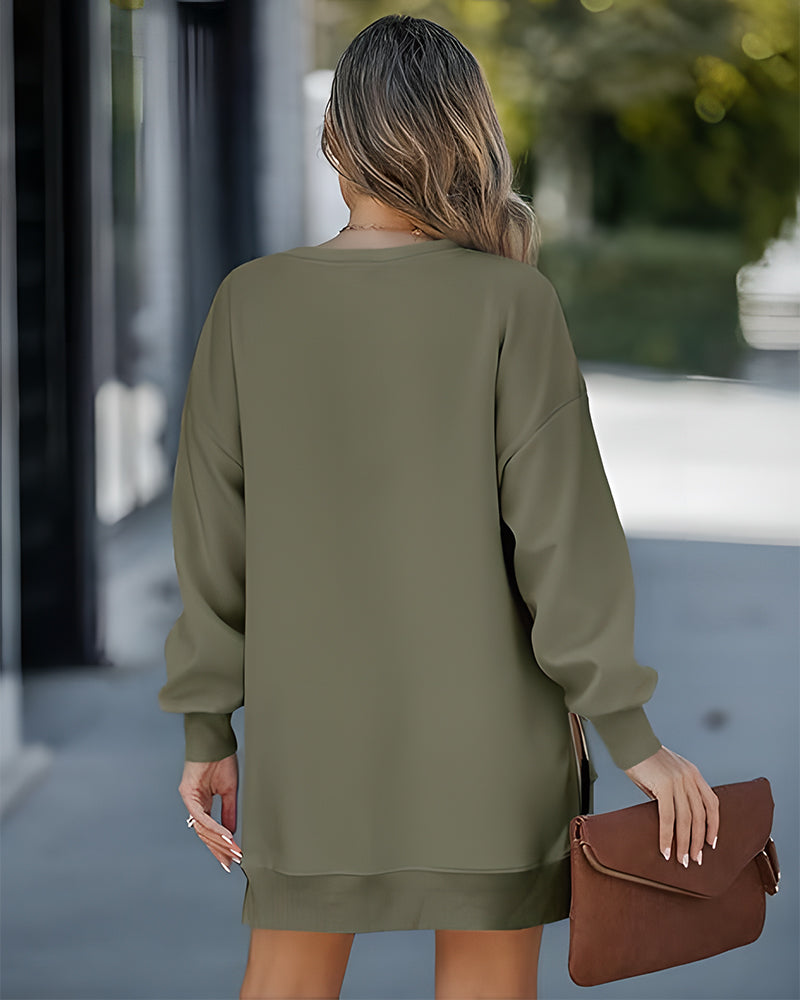 Casual Long Sleeve Zipper Slit Oversized Sweatshirt