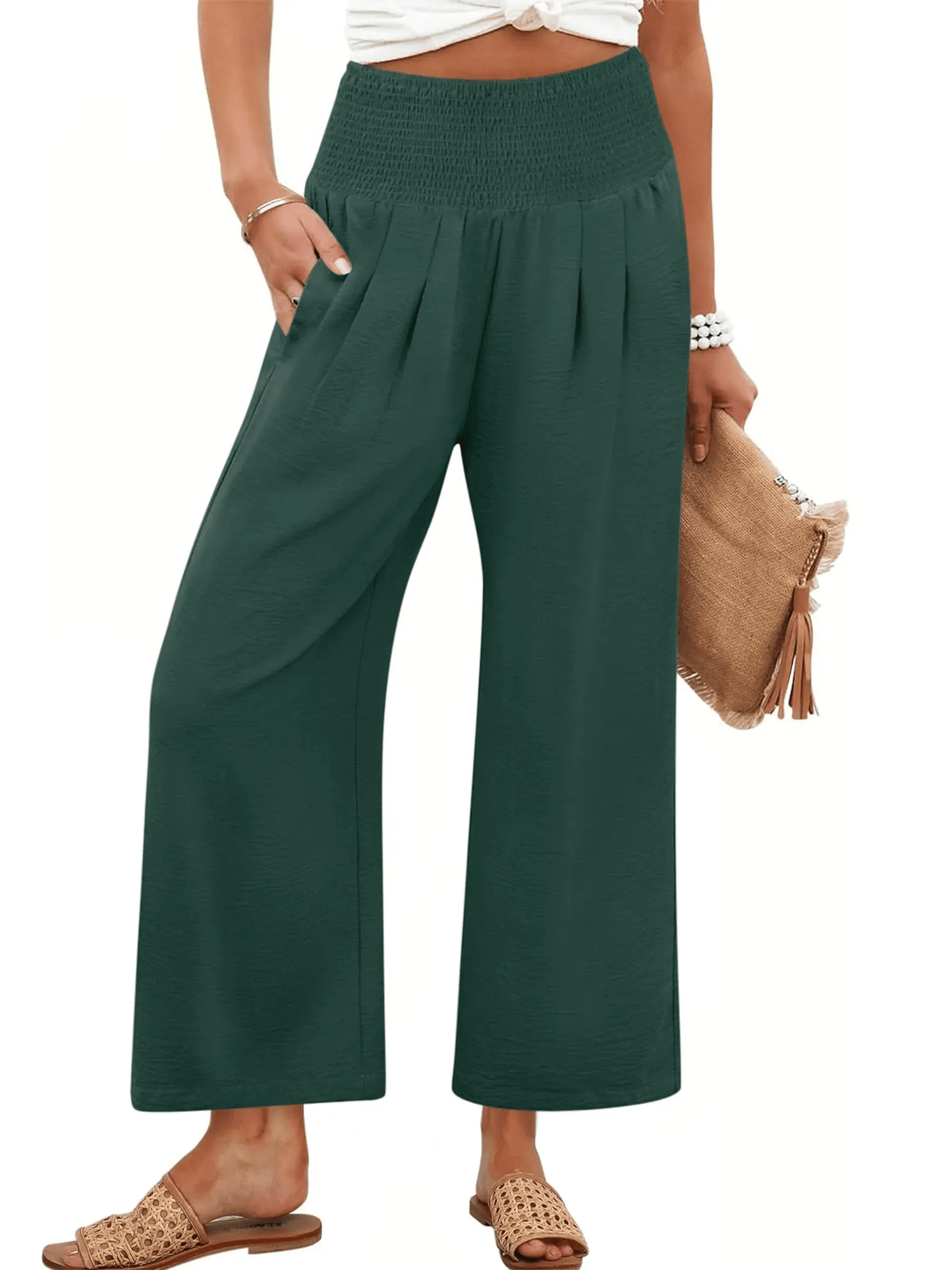 Women's Smocked Waist Wide Leg Palazzo Pants