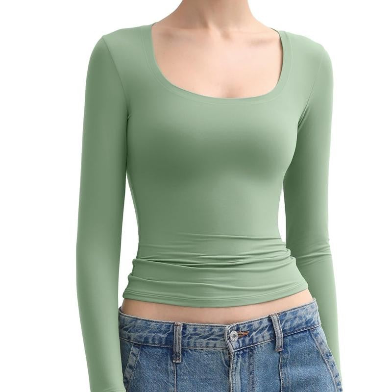 Women's Basic Double Layering Tight Slim Fit T Shirts