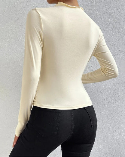 Slim Fit Ruched High-Neck T-Shirt Top