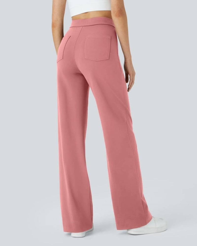 High-Waist Button Front Straight-Leg Pants