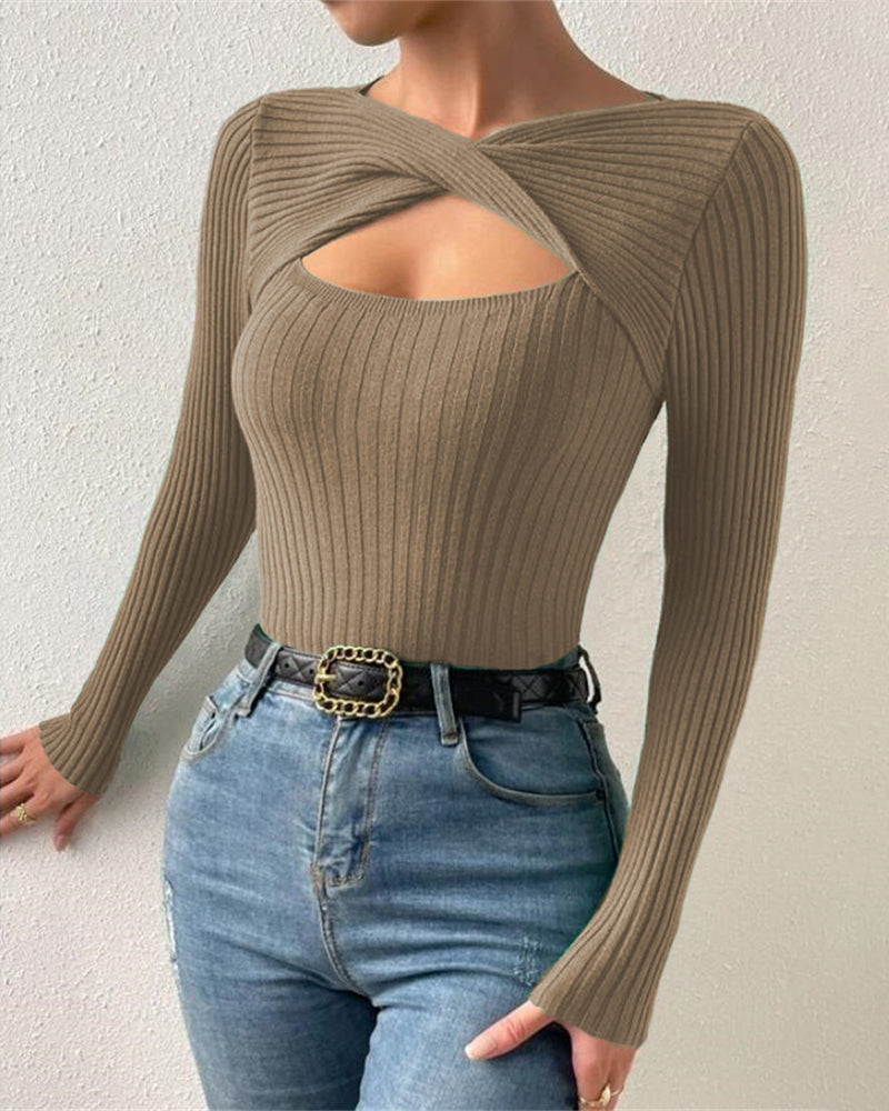 Twist Front Cutout Knit Sweater