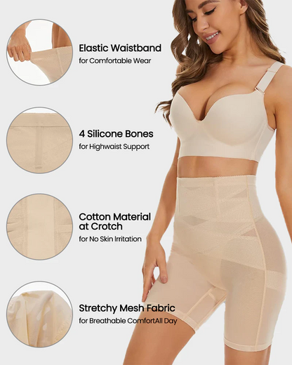 High Waist Criss-Cross Mesh Breathable Shaping Shorts