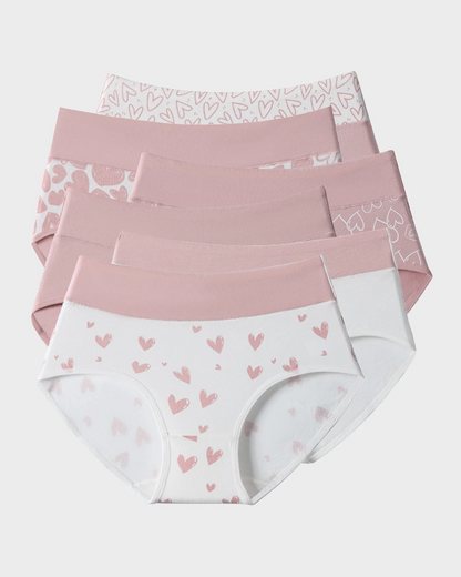 Soft Cotton Heart Print High-Waist Panties (6 Pack)