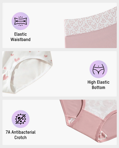 Soft Cotton Heart Print High-Waist Panties (6 Pack)
