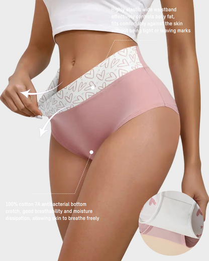 Soft Cotton Heart Print High-Waist Panties (6 Pack)