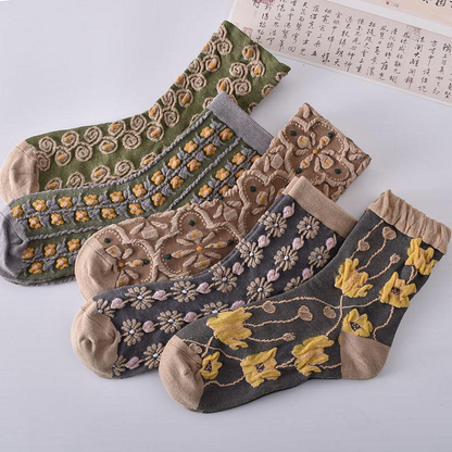 5 Pairs Womens Floral Socks
