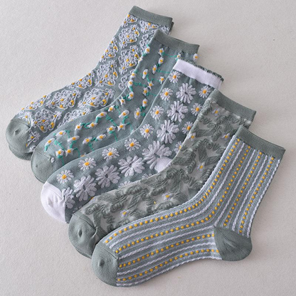 5 Pairs Womens Floral Socks