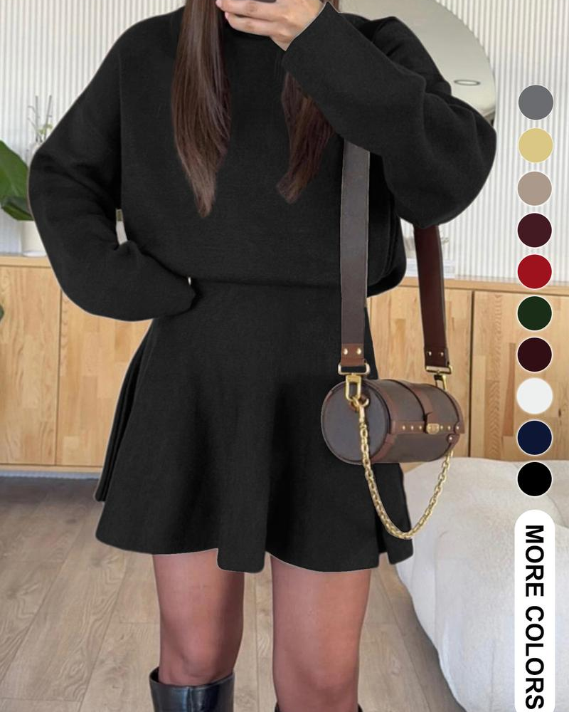 Women's semi-collared long-sleeved knitted loose-fitting one-piece sweater dress