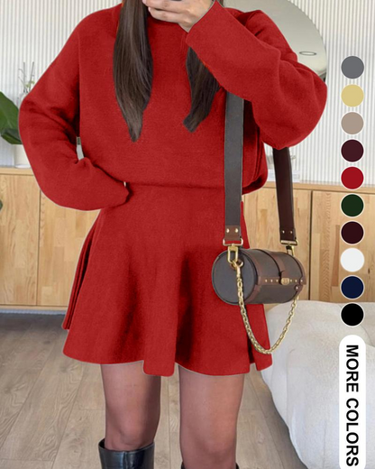 Women's semi-collared long-sleeved knitted loose-fitting one-piece sweater dress