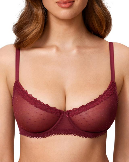 Women's Balconette Lace Bra See Through Demi Sheer