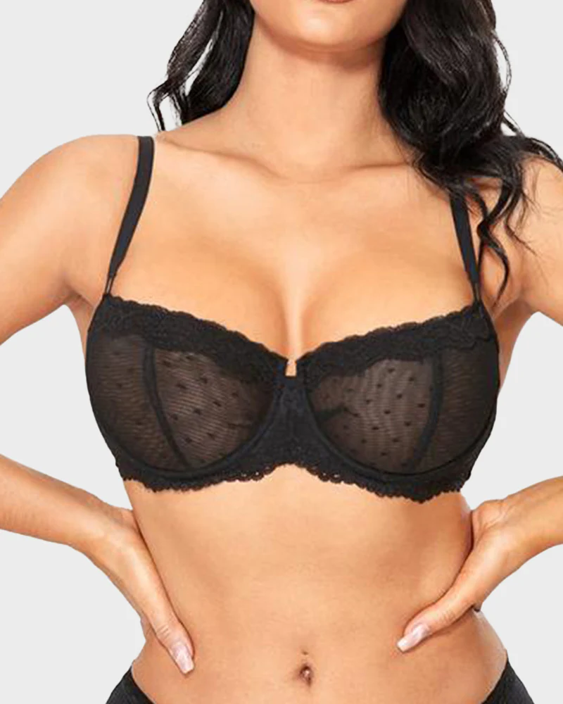 Sexy Lace Bra Underwire Balconette Unlined Demi Sheer Plus Size