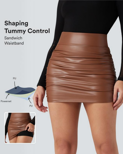 High Waisted Tummy Control Ruched Fleece Mini Skirt