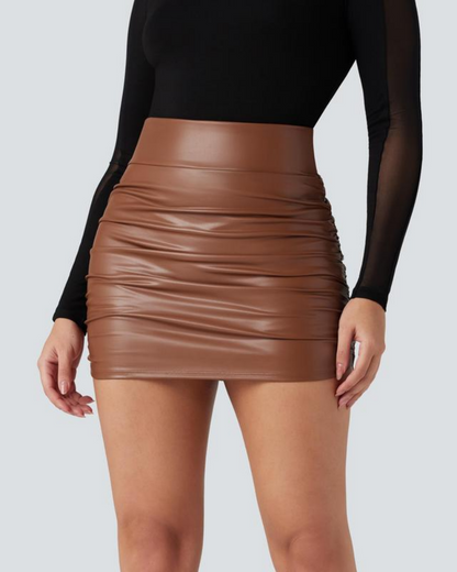 High Waisted Tummy Control Ruched Fleece Mini Skirt