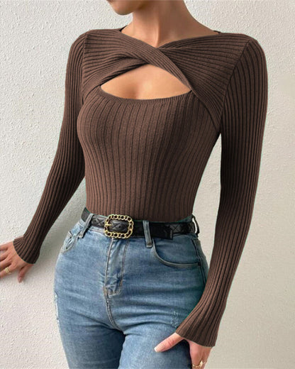 Twist Front Cutout Knit Sweater
