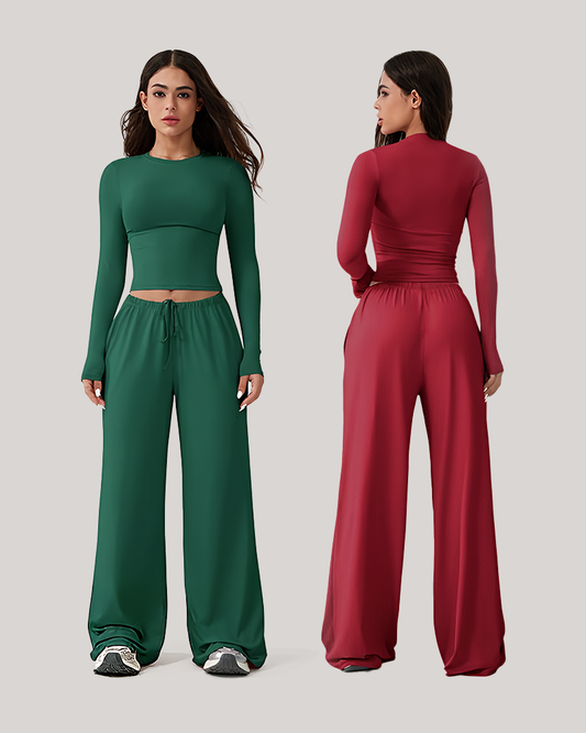 Wide-Leg Lounge Set for Women Stretchy Crop Top & Pants