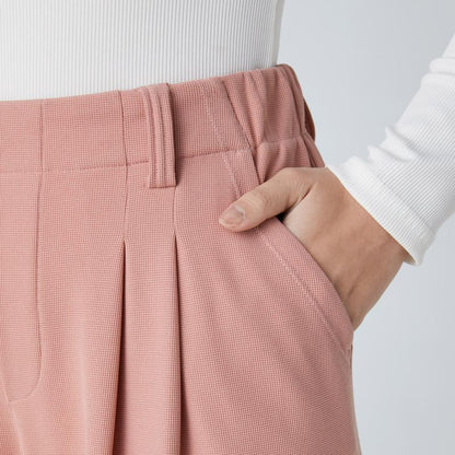 High Waisted Plicated Side Pocket Wide Leg Waffle Work Pants