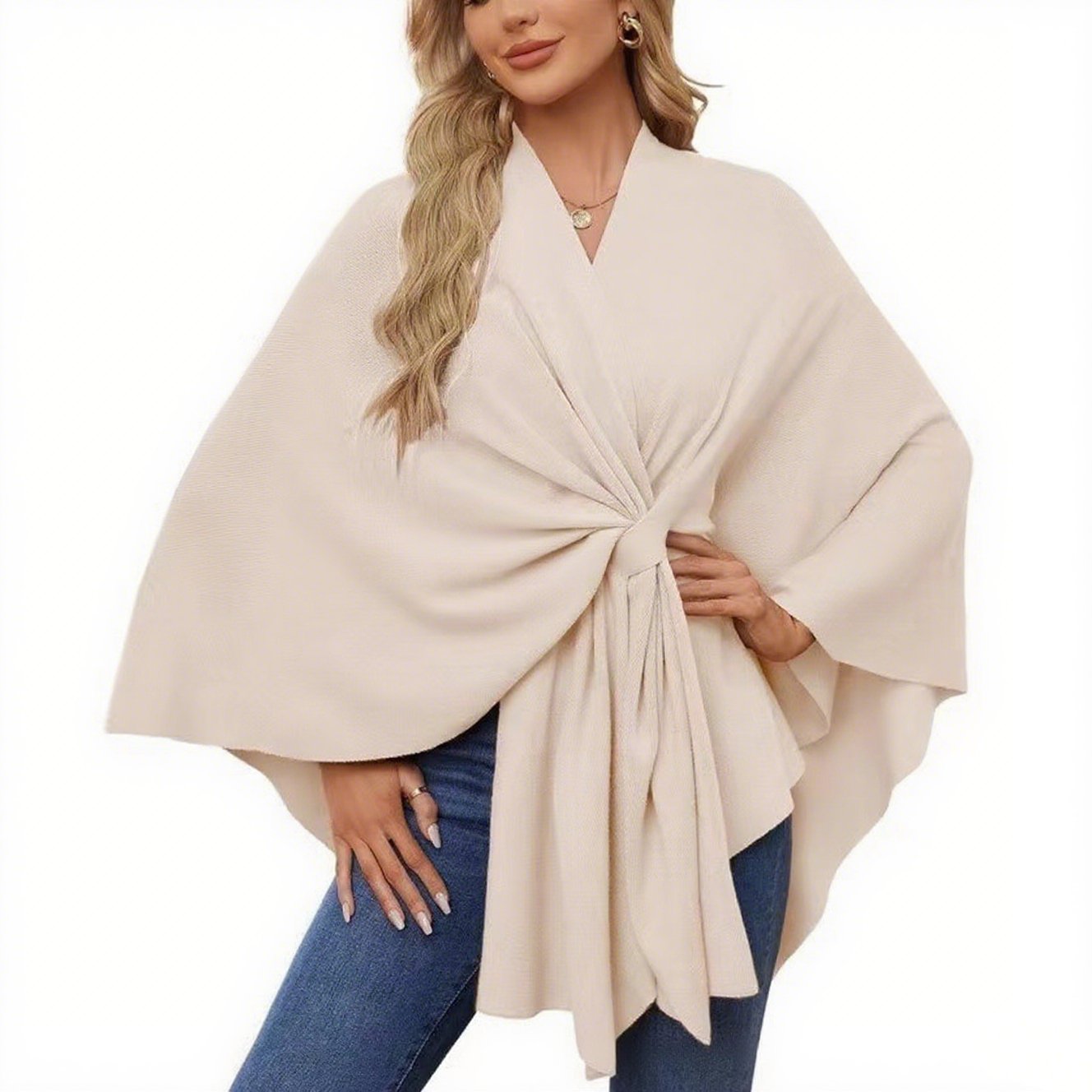 Elegant Shawl Wraps Soft Open Front Poncho Sweater