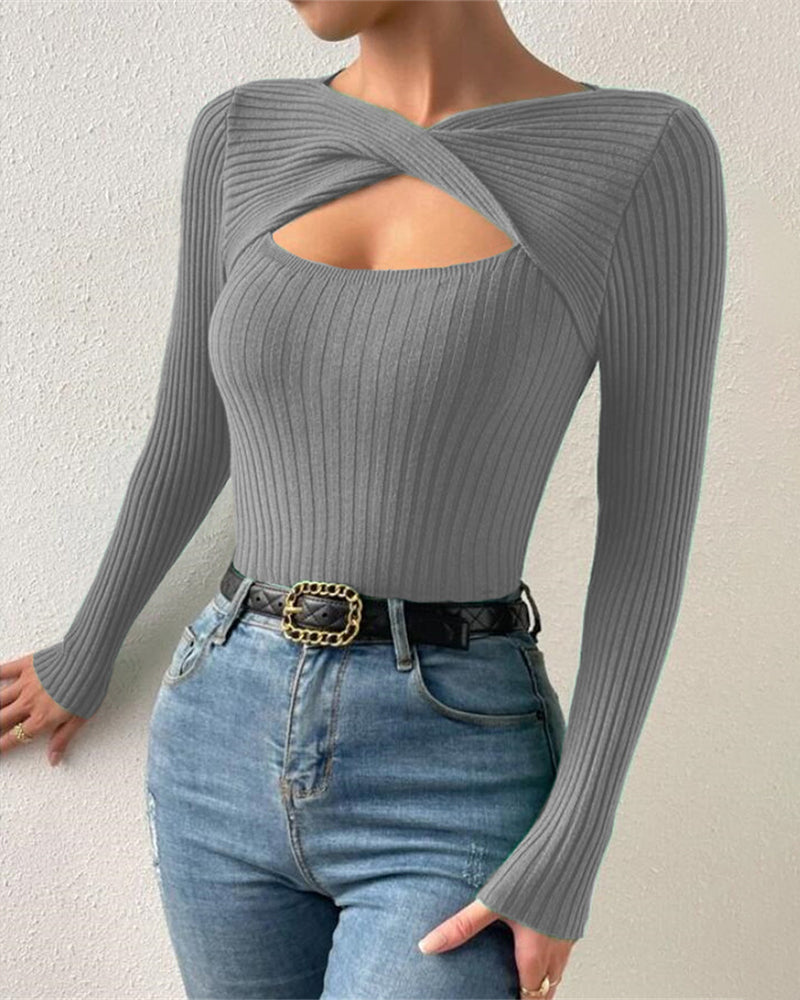 Twist Front Cutout Knit Sweater