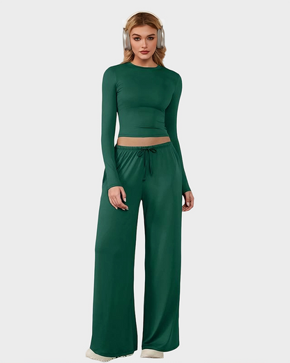 Wide-Leg Lounge Set for Women Stretchy Crop Top & Pants