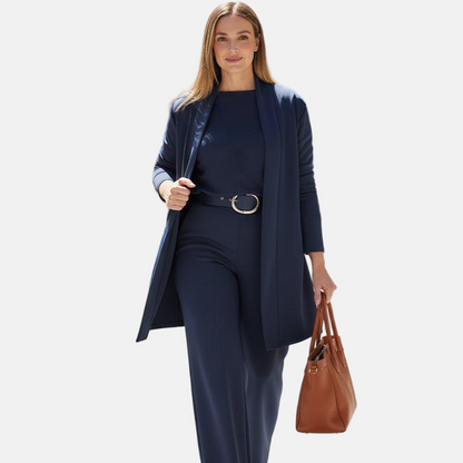 Elegant 3-Piece Set Including Long Cardigan, Top And Pants