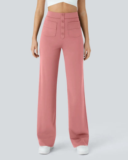 High-Waist Button Front Straight-Leg Pants