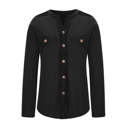 Women's Loose Fit Batwing Sleeve Waffle Knit Button Down Shirt Shacket Tops