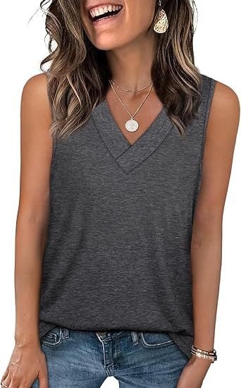 Women's Sleeveless V-Neck Slimming Loose Fit Casual Tank Top T-Shirt
