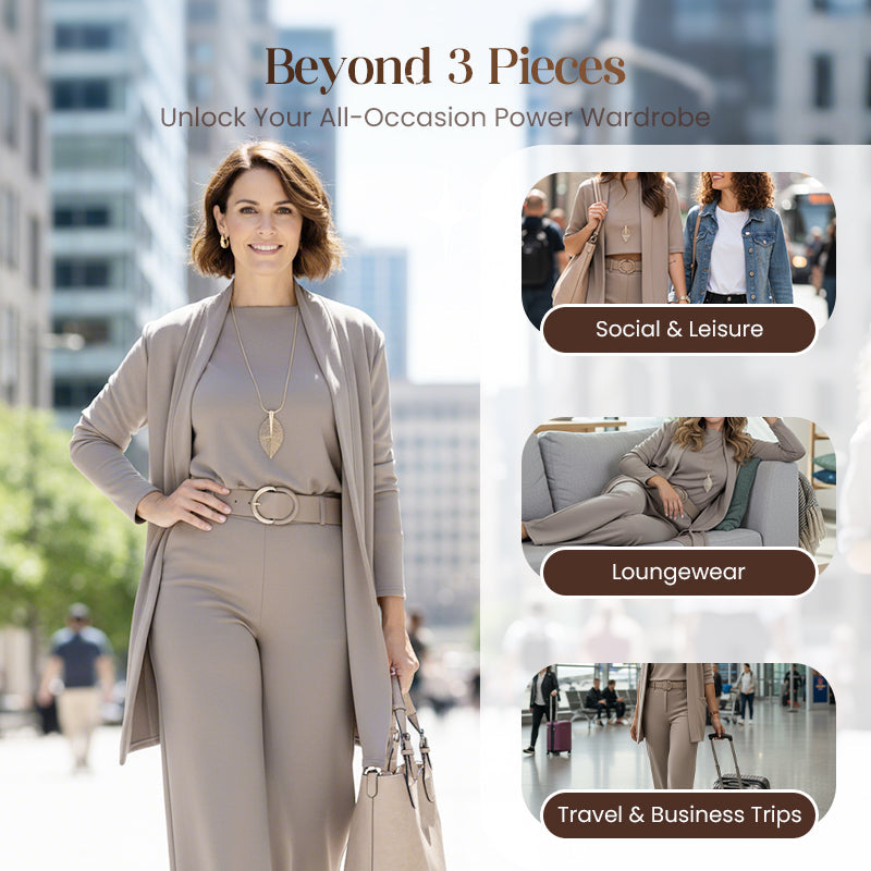 Elegant 3-Piece Set Including Long Cardigan, Top And Pants