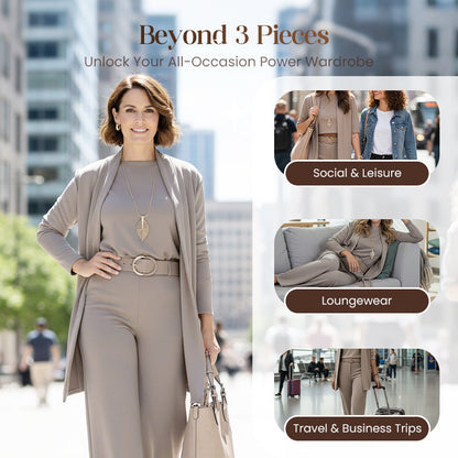 Elegant 3-Piece Set Including Long Cardigan, Top And Pants