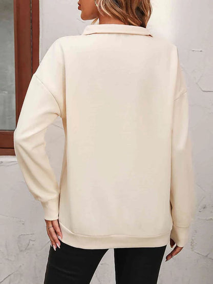 Womens Zip-Up Dropped Shoulder Sweatshirt