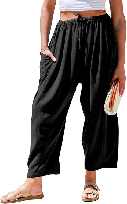 Women's Polyester Wide Leg Pants with Pockets