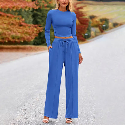 Crop Top Straight Leg Pants 2-Piece Lounge Set