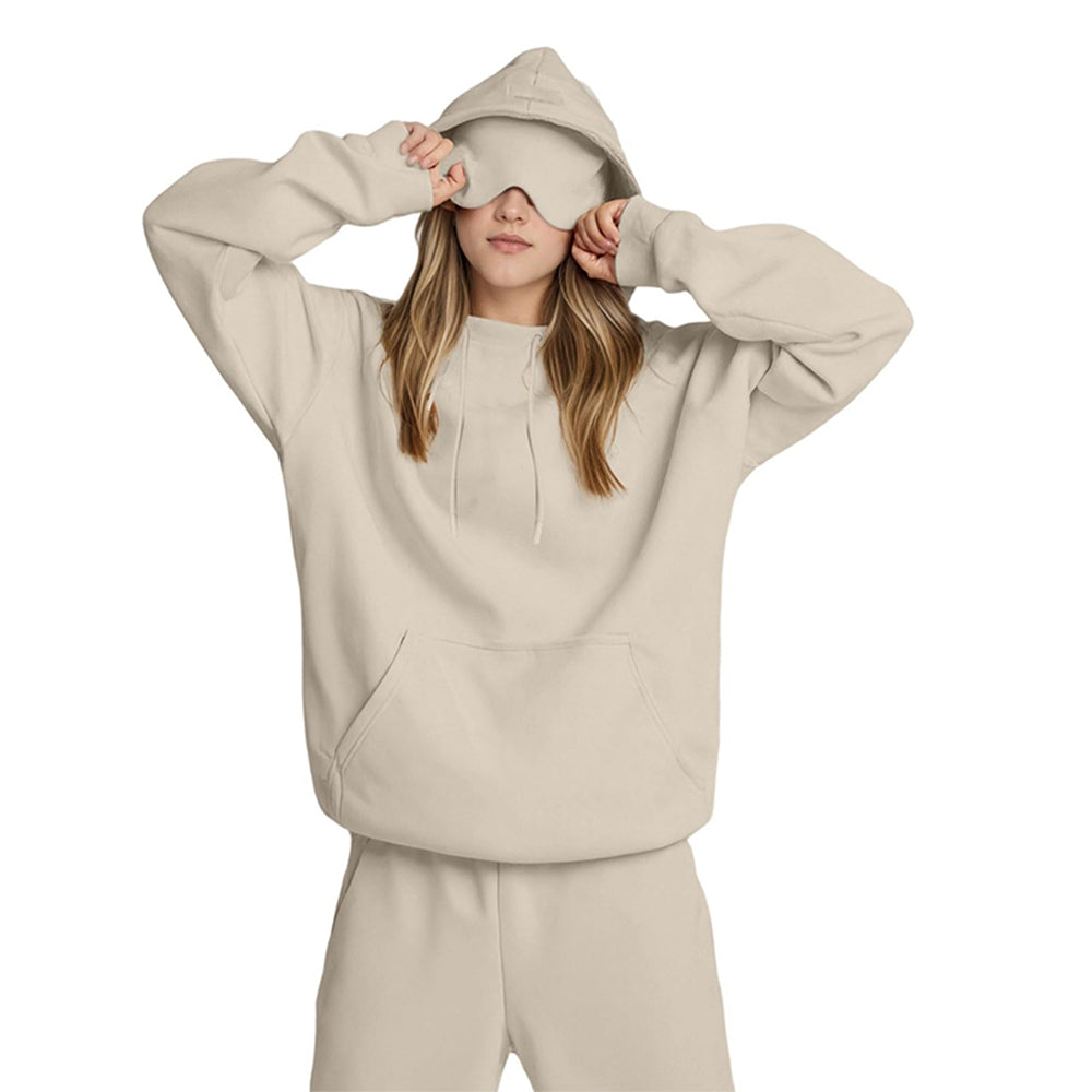 Airplane Model Travel Hoodie Eye Mask Built in Long Sleeve Oversized Sweatshirt