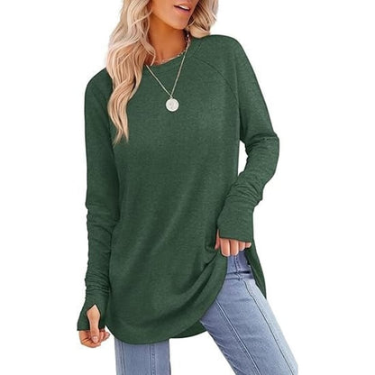 Women's Thumbhole Round Neck Long Sleeve