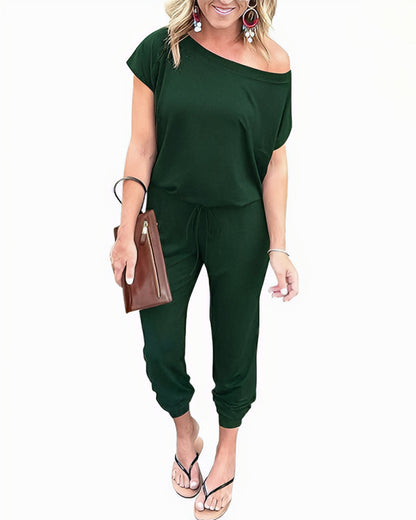 Off-Shoulder Short Sleeve Beam Foot Jumpsuit