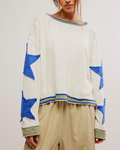 Fashionable Round Neck Hooded Thin Loose Star Hoodie