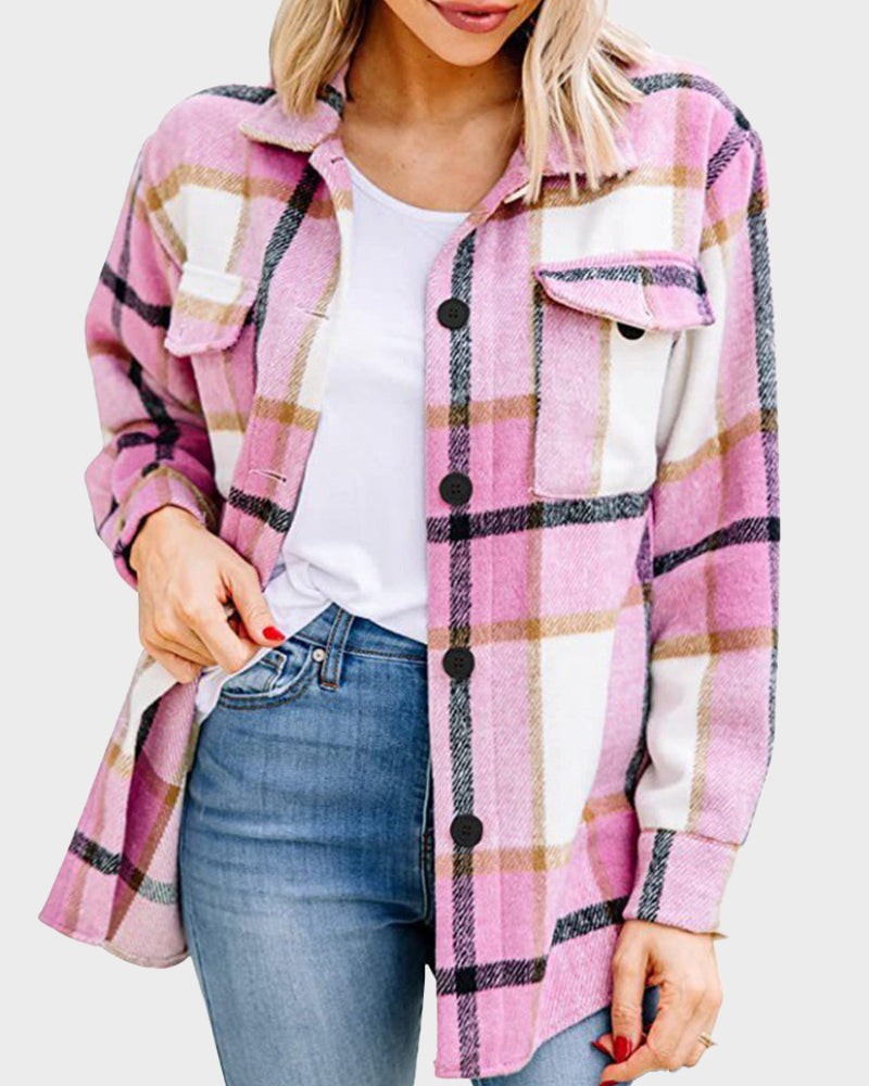 Casual Plaid Flannel Shirt Jacket