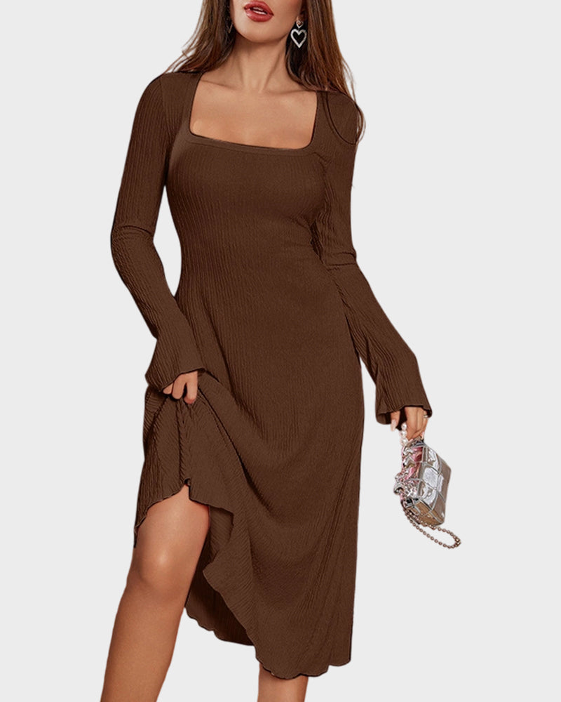 Elegant Lace-Up Square Neck A-Line Dress