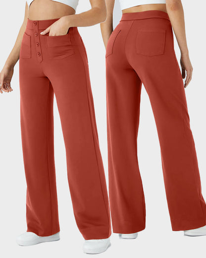 High-Waist Button Front Straight-Leg Pants