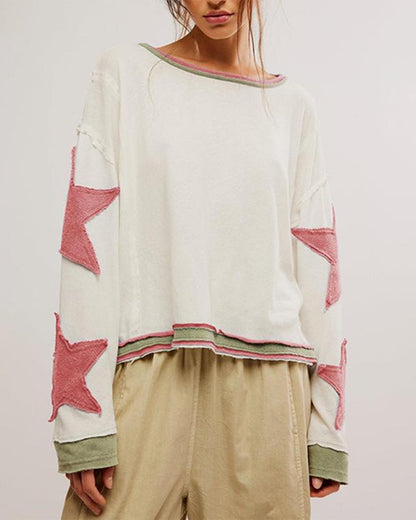 Fashionable Round Neck Hooded Thin Loose Star Hoodie