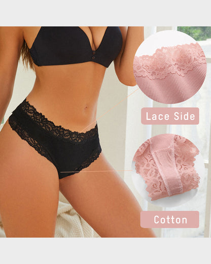 Ribbed Cotton Lace Mid-Rise Panty(9 pack）