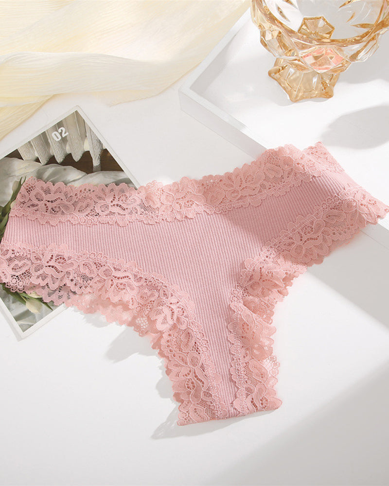 Ribbed Cotton Lace Mid-Rise Panty(9 pack）