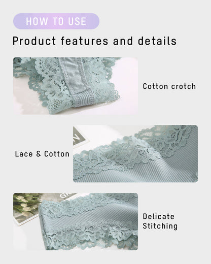 Ribbed Cotton Lace Mid-Rise Panty(9 pack）