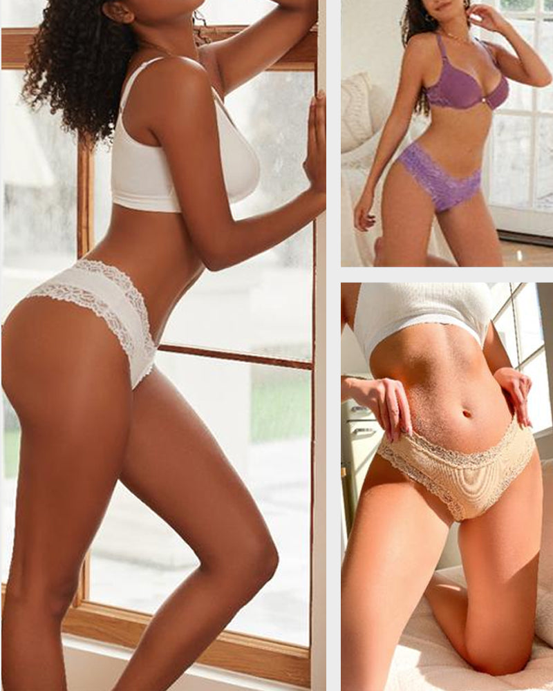 Ribbed Cotton Lace Mid-Rise Panty(9 pack）