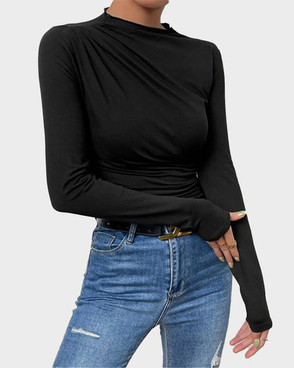 Slim Fit Ruched High-Neck T-Shirt Top