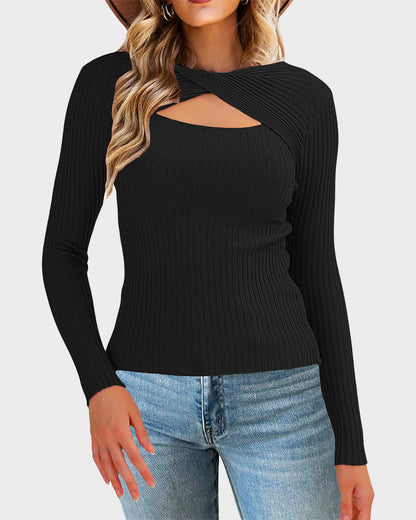 Twist Front Cutout Knit Sweater