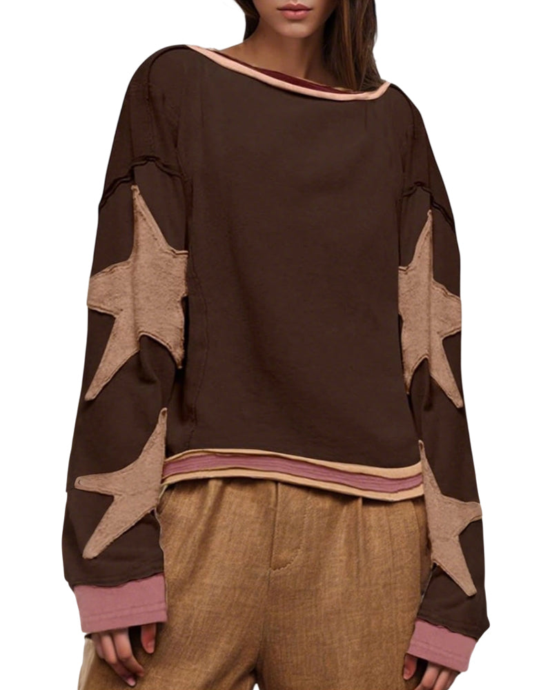 Fashionable Round Neck Hooded Thin Loose Star Hoodie