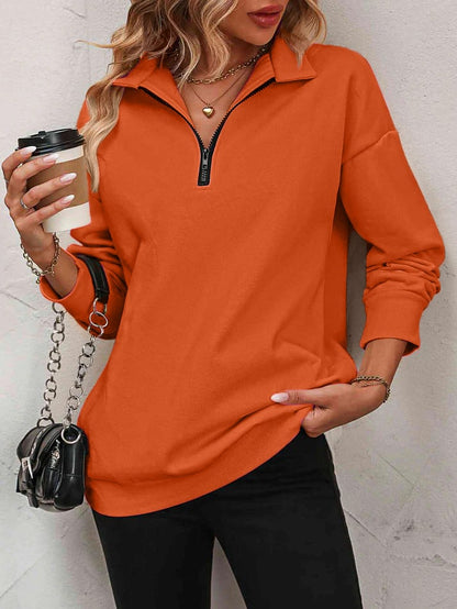 Womens Zip-Up Dropped Shoulder Sweatshirt