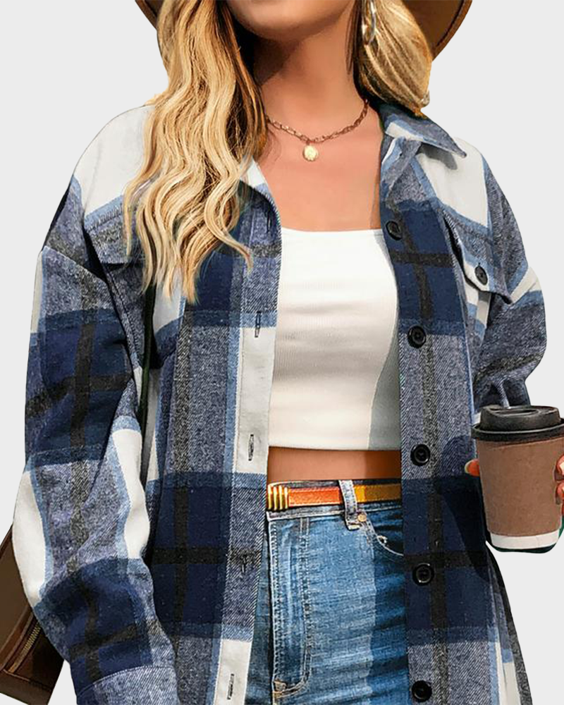 Casual Plaid Flannel Shirt Jacket